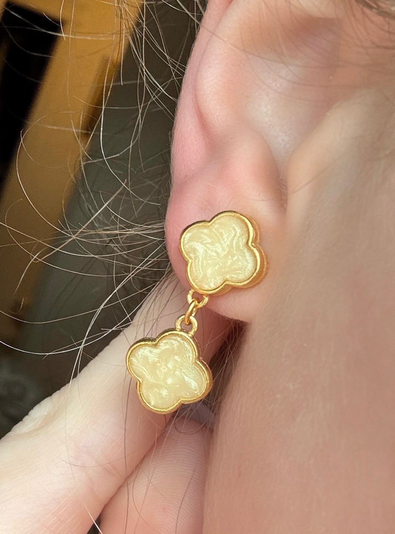 Two Tiered Gold Flower Earrings