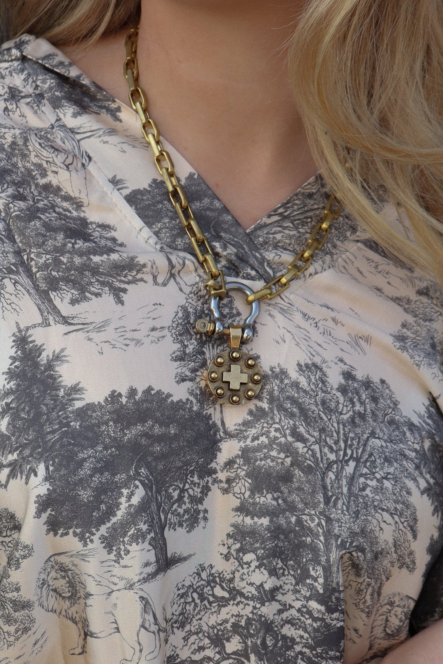 Outside Studded Gold Cross Necklace