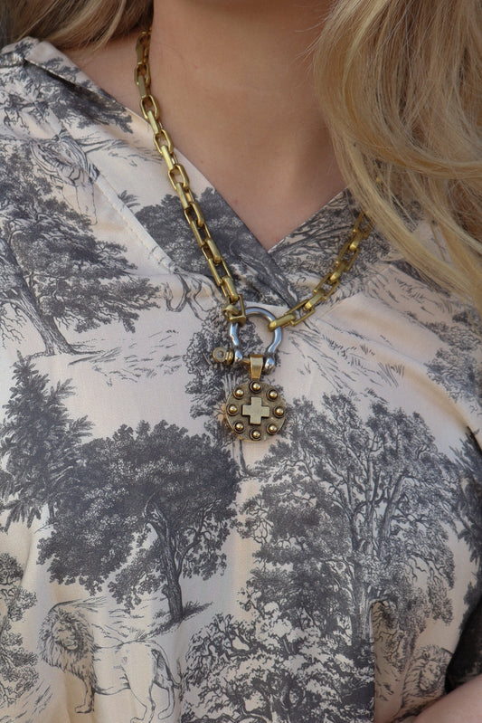 Outside Studded Gold Cross Necklace