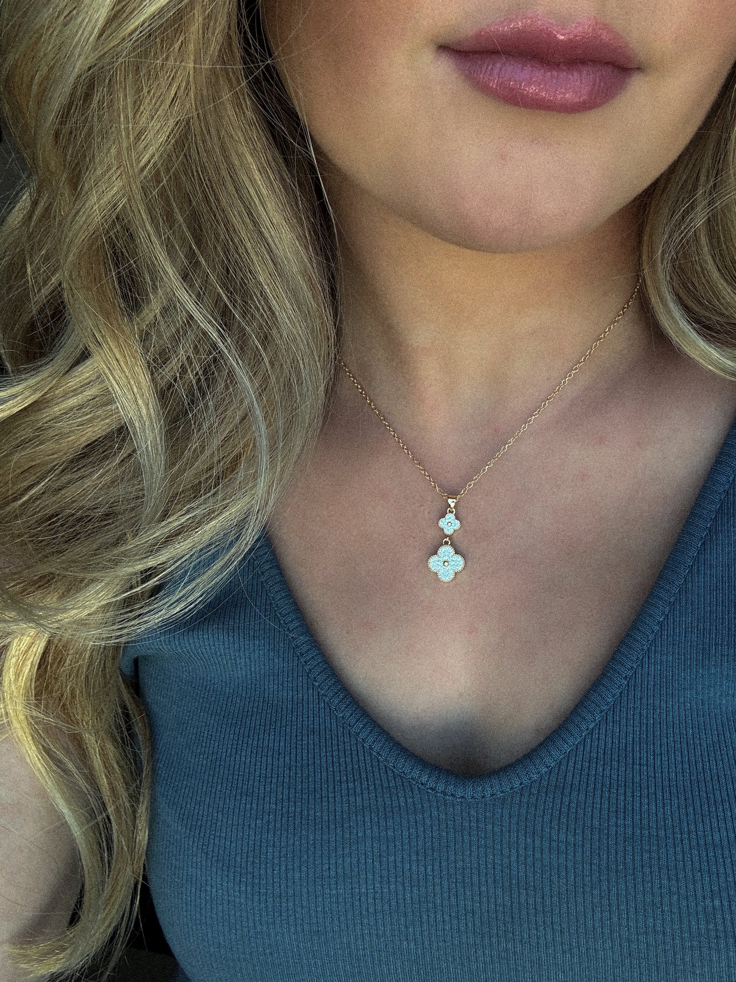 Diamond Double Flower Necklace