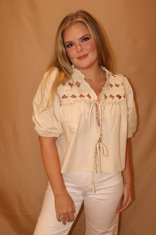 Western Boho Crochet Tie-Front Top
