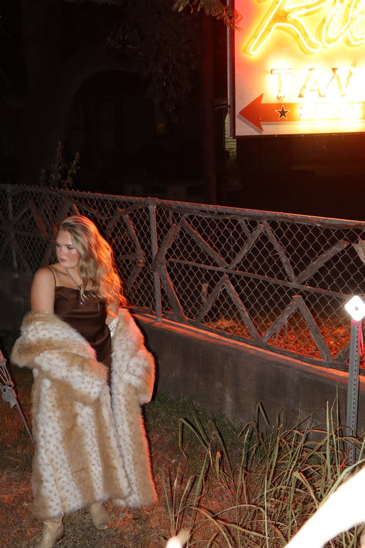 Bamboo Blend Faux Sable Fur Animal Print Coat
