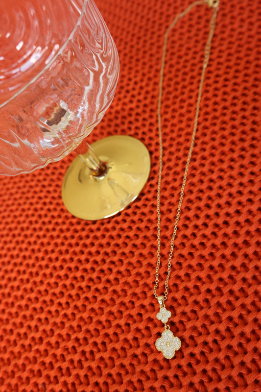 Diamond Double Flower Necklace