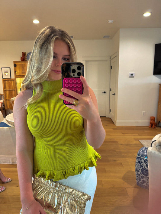 Ruffled Hem Mock Neck Knit Top