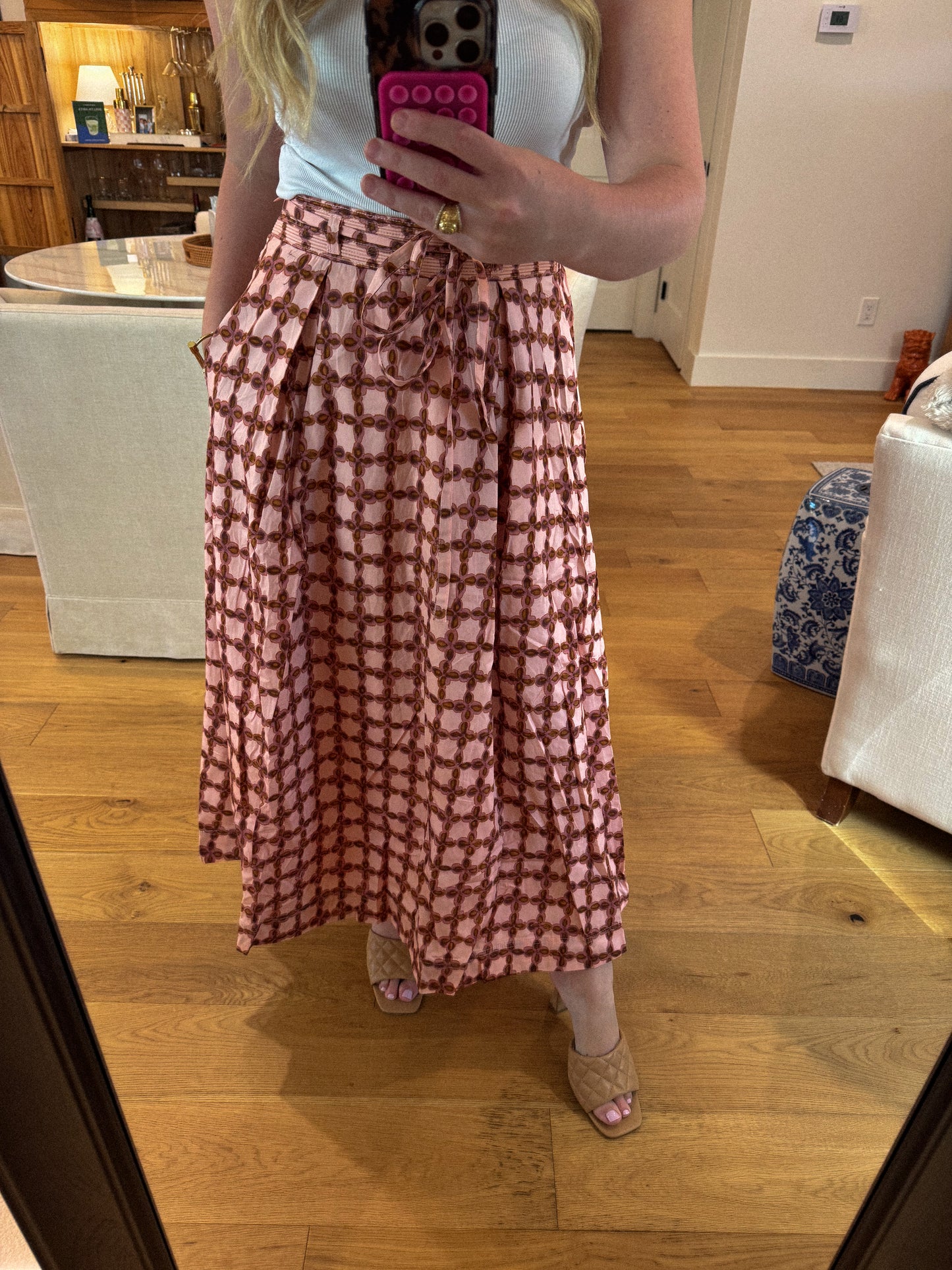 Printed Pleated Midi Skirt