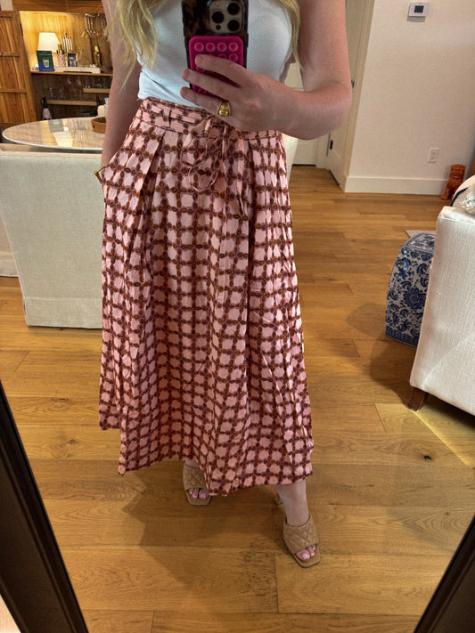 Printed Pleated Midi Skirt