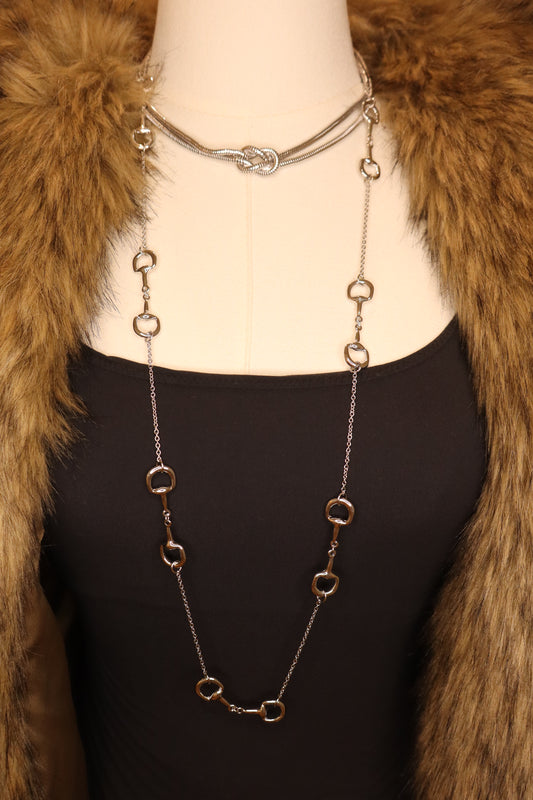 Long Silver Double Snaffle Necklace