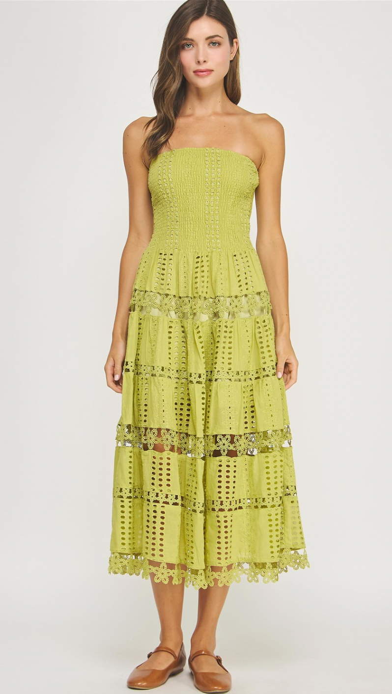 EYELET LACE TUBE DRESS