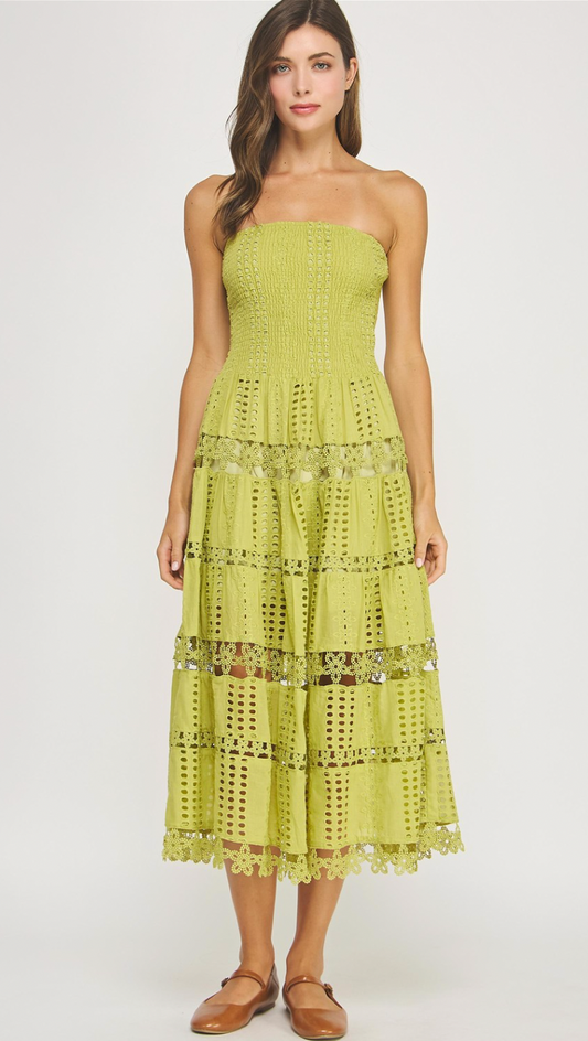 EYELET LACE TUBE DRESS