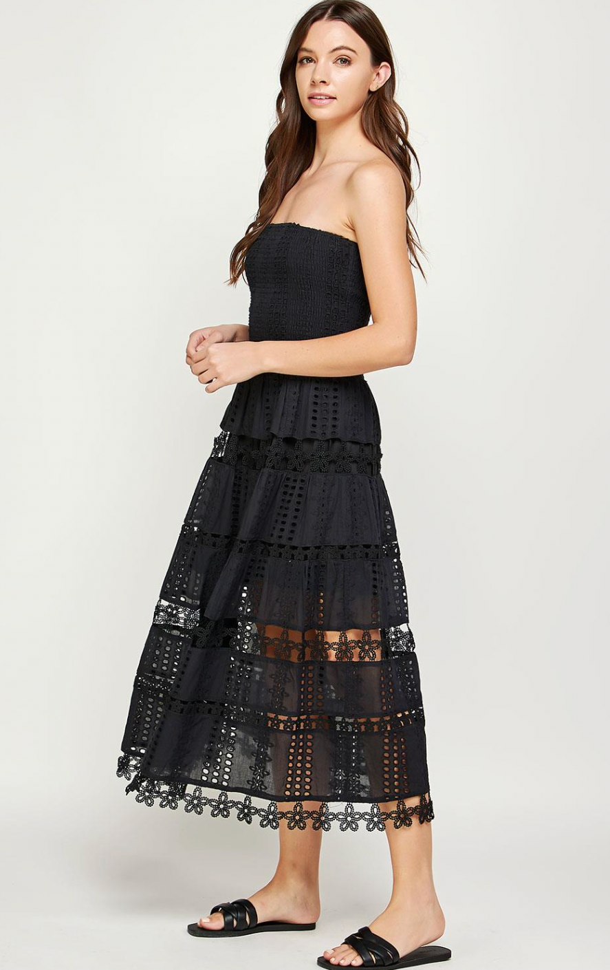 EYELET LACE TUBE DRESS