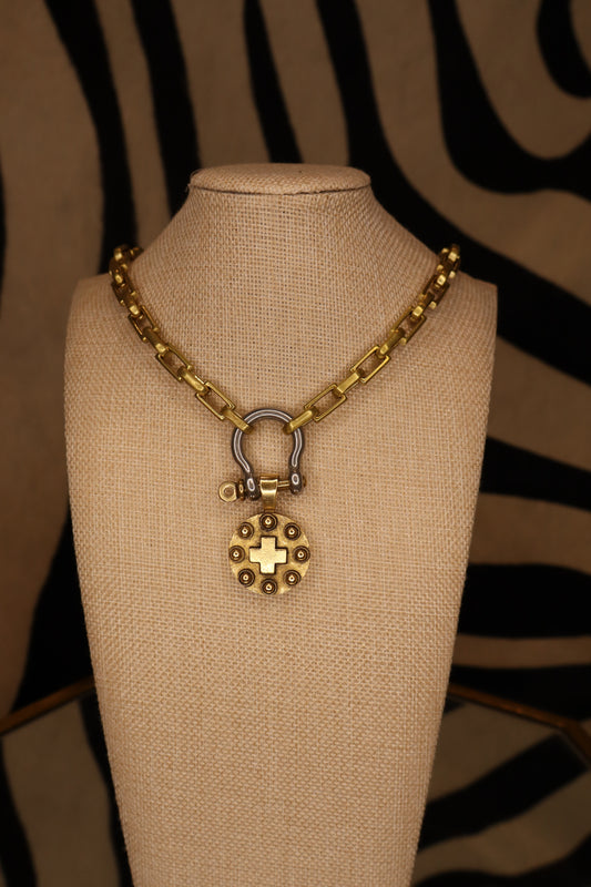 Outside Studded Gold Cross Necklace
