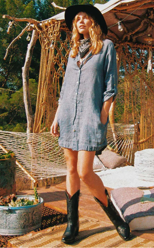 Denim Pearl Button Dress