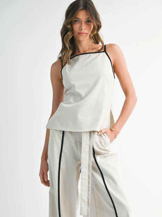 Square Neck Top with Waist Tie