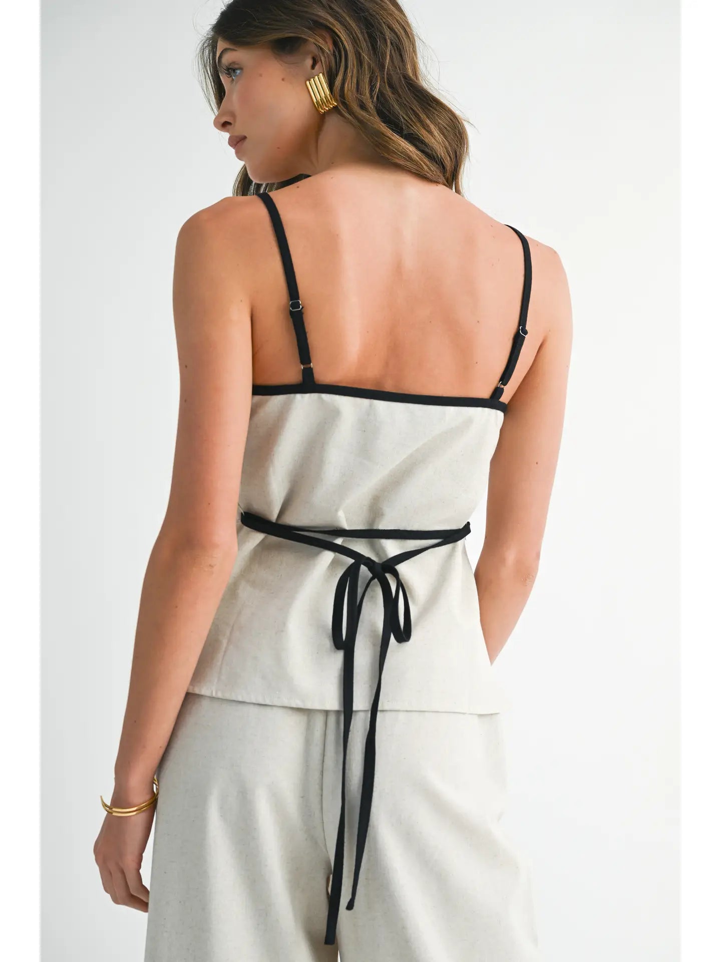 Square Neck Top with Waist Tie