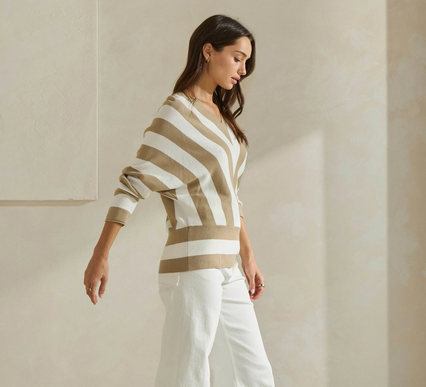 Striped Dolman Sleeve Sweater Top