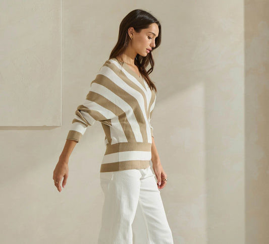 Striped Dolman Sleeve Sweater Top