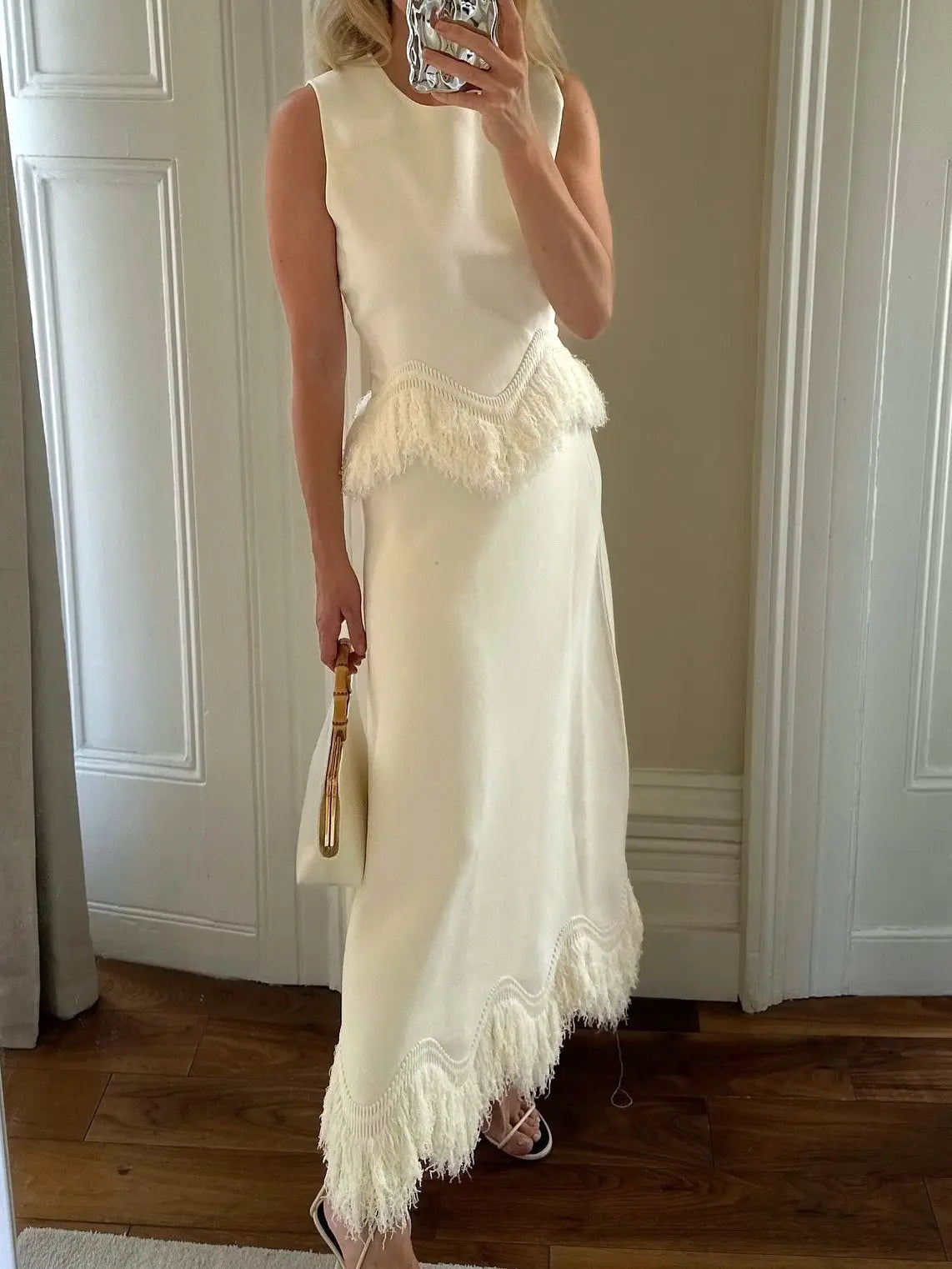 Tassel Knit Top Maxi Skirt Set