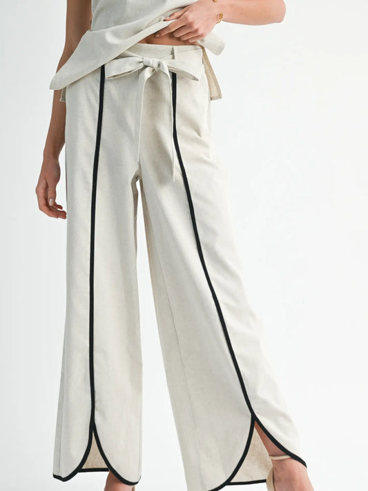 Scalloped Hem Wide-Leg Pants