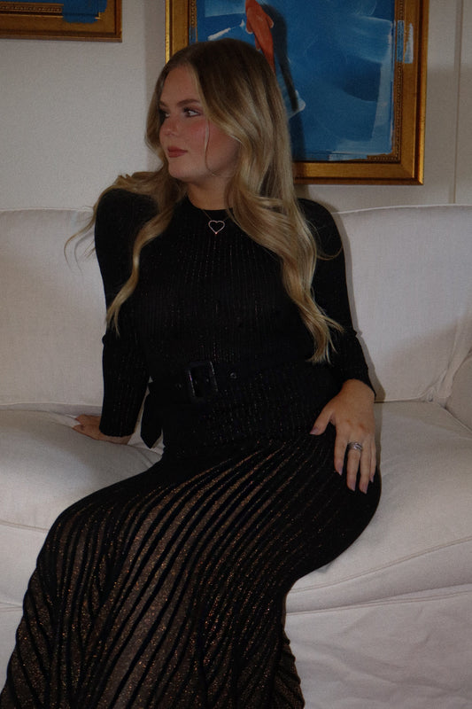 Shimmer Fitted Ribbed Long Dress