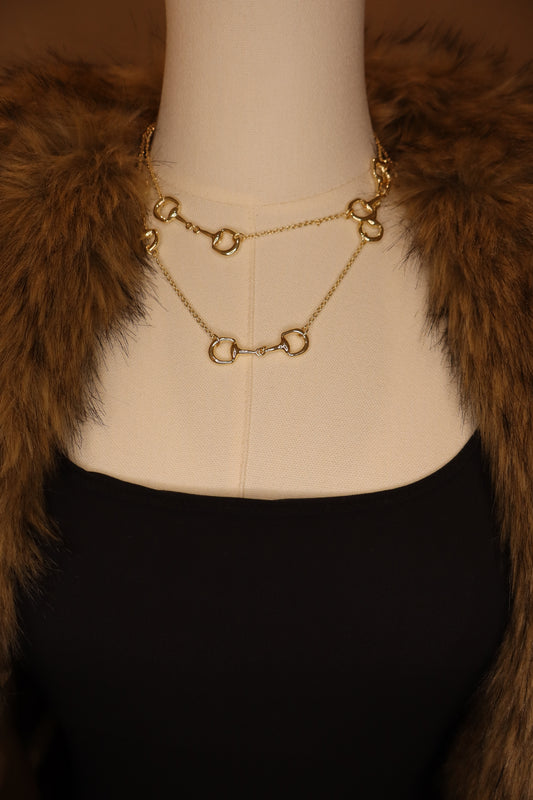 Long Double Snaffle Necklace Gold