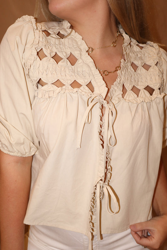 Western Boho Crochet Tie-Front Top