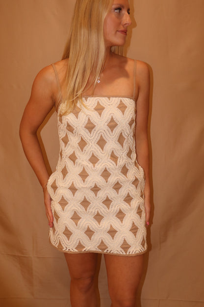 CONTRAST DIAMOND CROCHET MINI DRESS