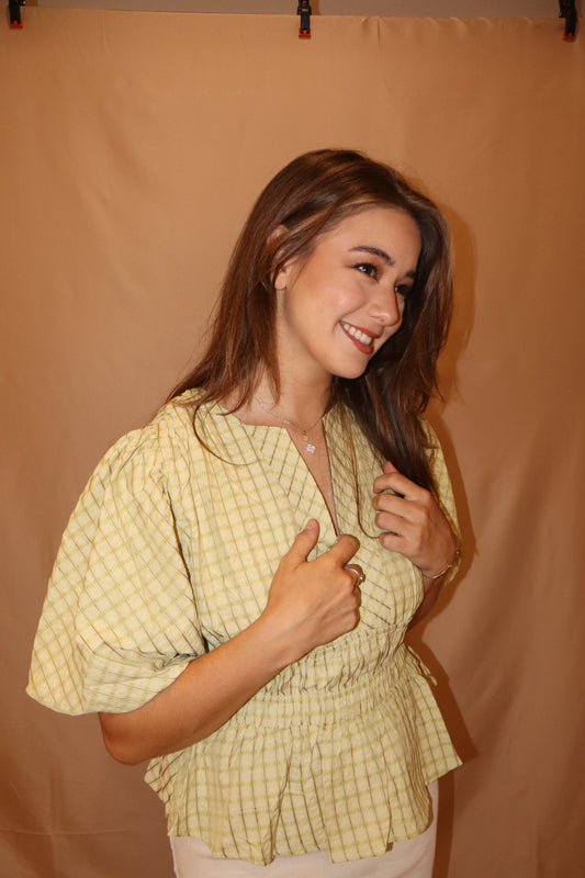 CHECKERED PUFF SLEEVE BLOUSE