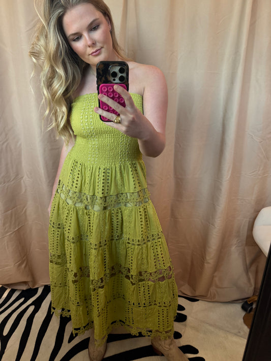 EYELET LACE TUBE DRESS