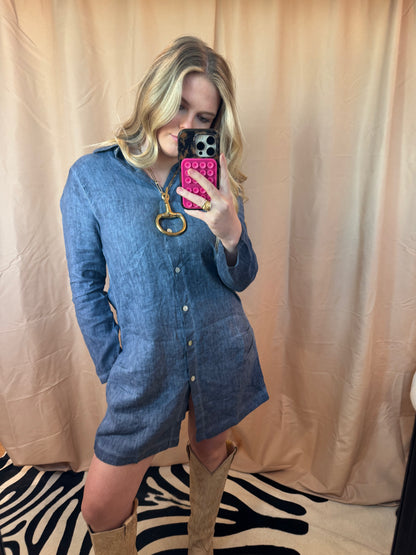 Denim Pearl Button Dress