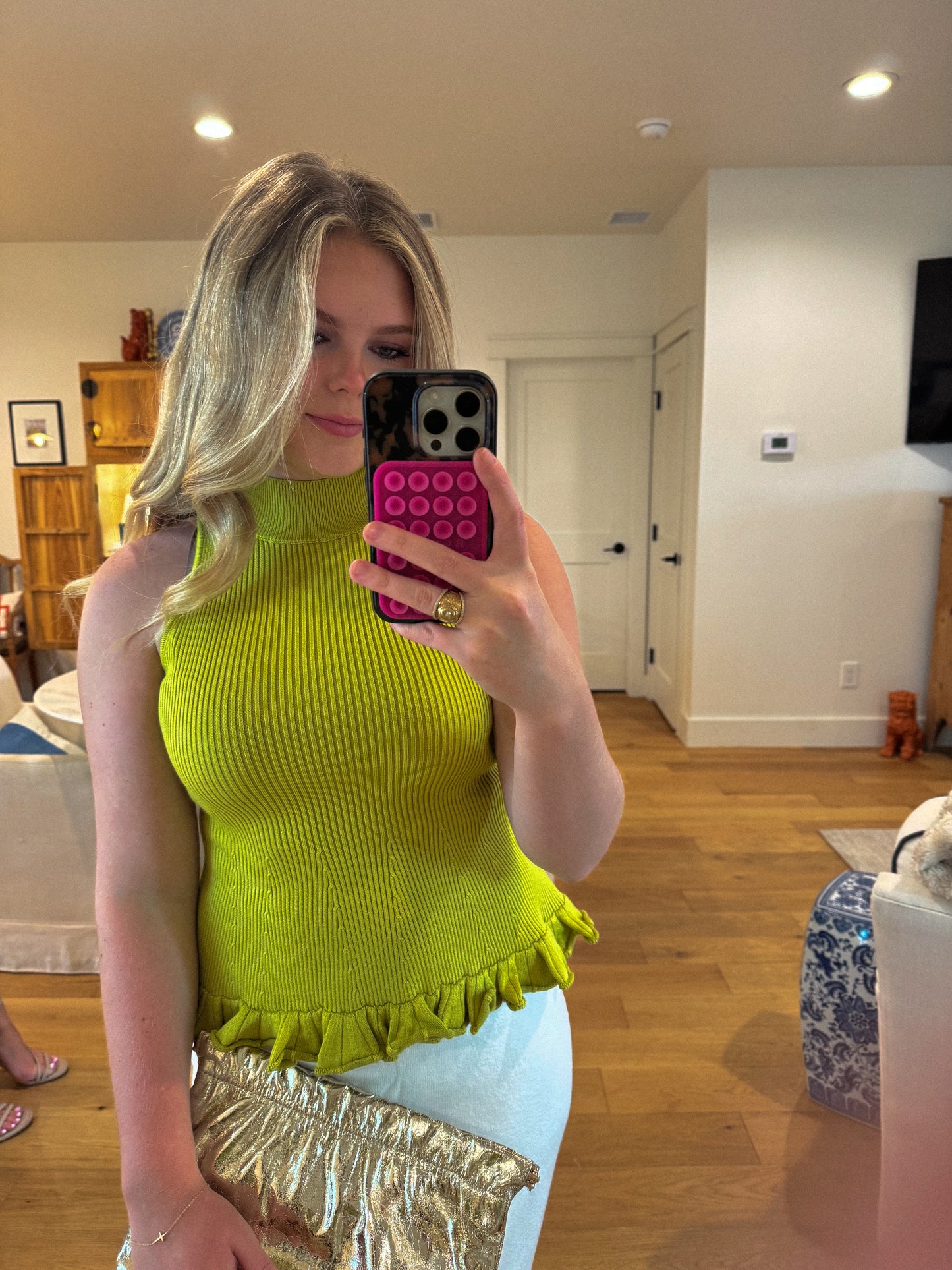 Ruffled Hem Mock Neck Knit Top