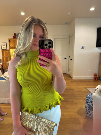 Ruffled Hem Mock Neck Knit Top