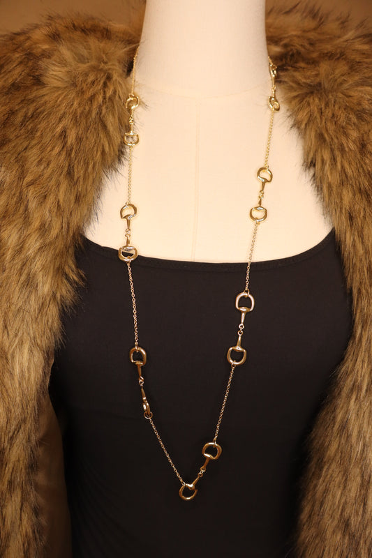 Long Double Snaffle Necklace Gold