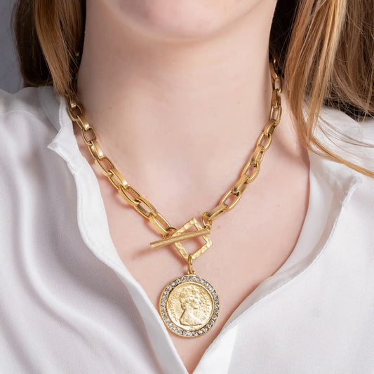 Roman Coin C-Bar Necklace