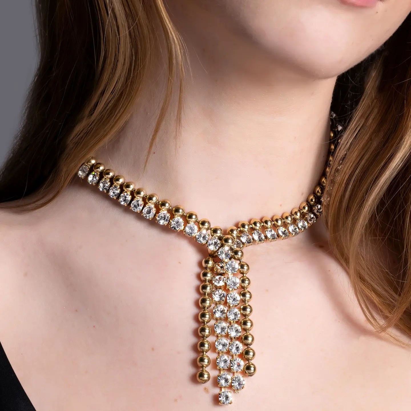 Beaded and Diamond Drop Stacked Necklace