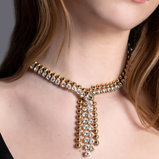 Beaded and Diamond Drop Stacked Necklace