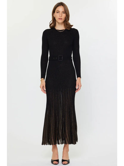 Shimmer Fitted Ribbed Long Dress