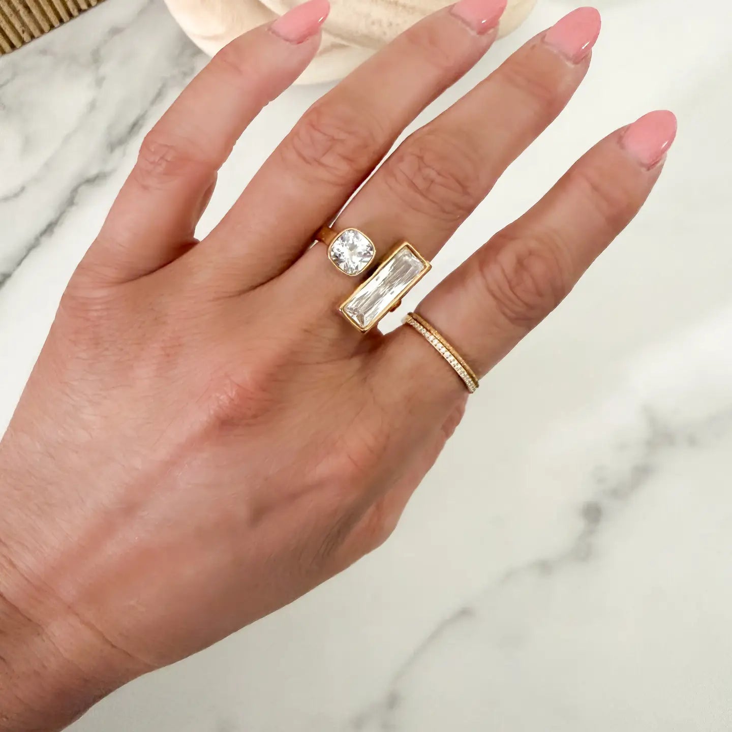 Baguette Emerald & Square Cz Stone Ring