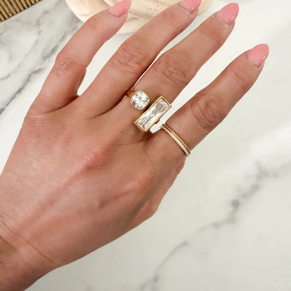 Baguette Emerald & Square Cz Stone Ring